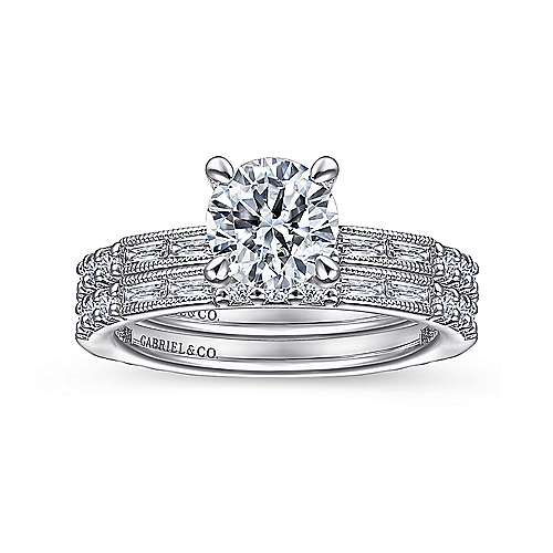 Luca - Art Deco 14K White Gold Round Diamond Engagement Ring