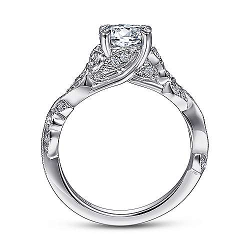 Martedi - 14K White Gold Floral Round Diamond Engagement Ring
