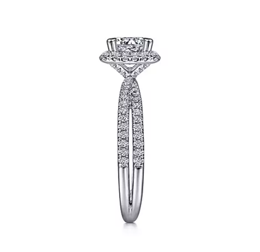Lucrezia - 14K White Gold Cushion Halo Round Diamond Engagement Ring