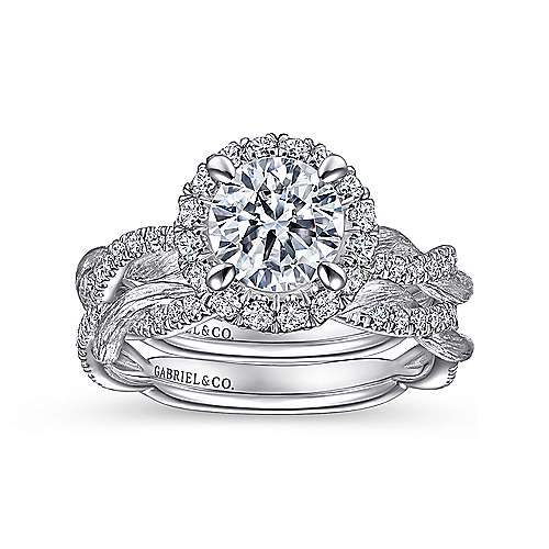 Luciella - 14K White Gold Round Halo Diamond Engagement Ring