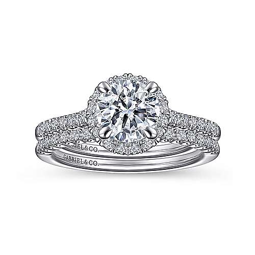 Nicia - 14K White Gold Round Halo Diamond Engagement Ring