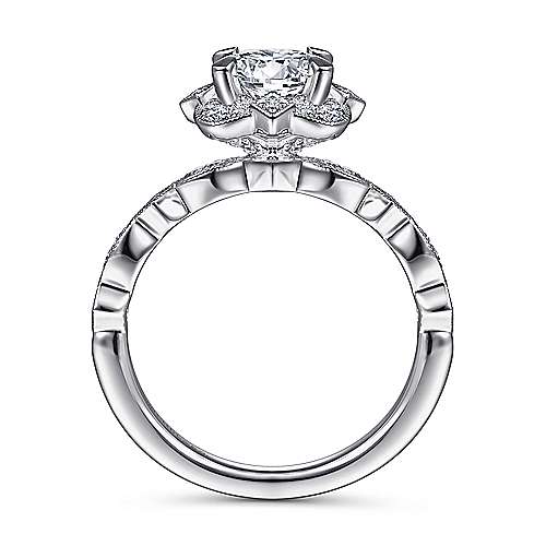Orsa - Vintage Inspired 14K White Gold Fancy Halo Round Diamond Engagement Ring
