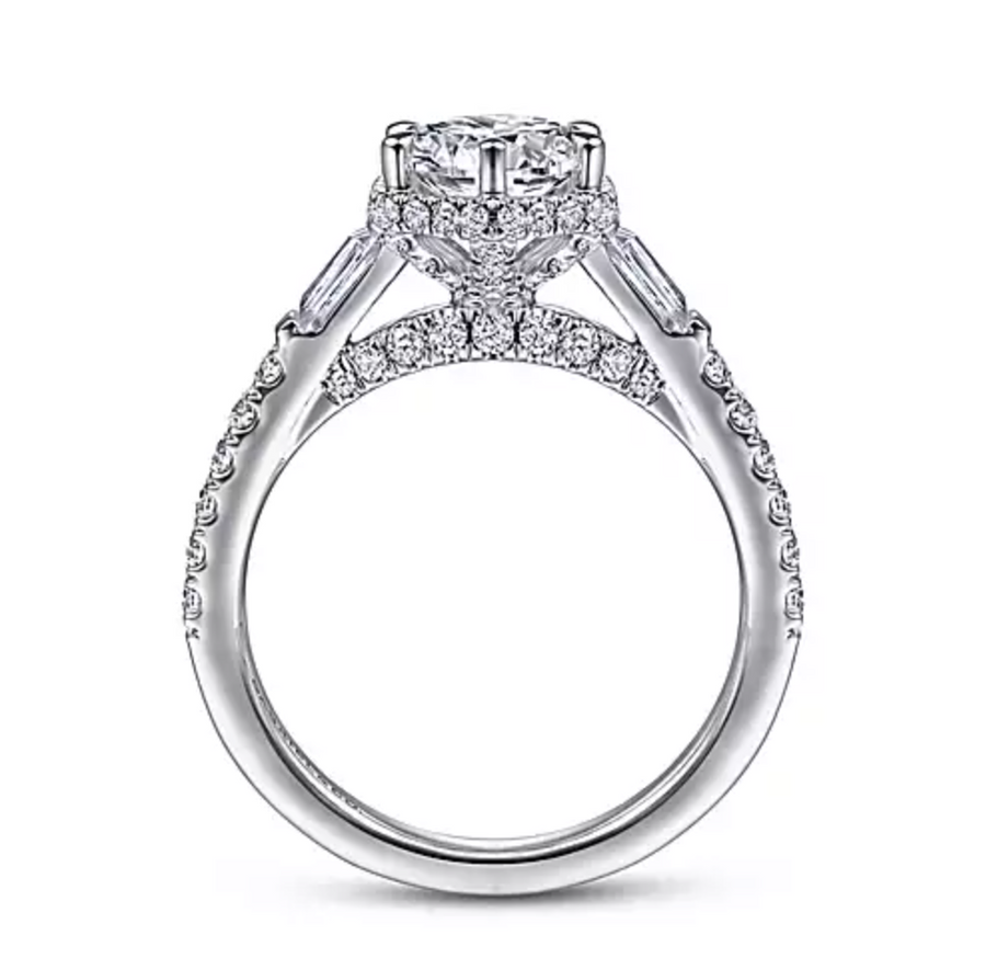 Verita - Art Deco 14K White Gold Round Three Stone Diamond Engagement Ring