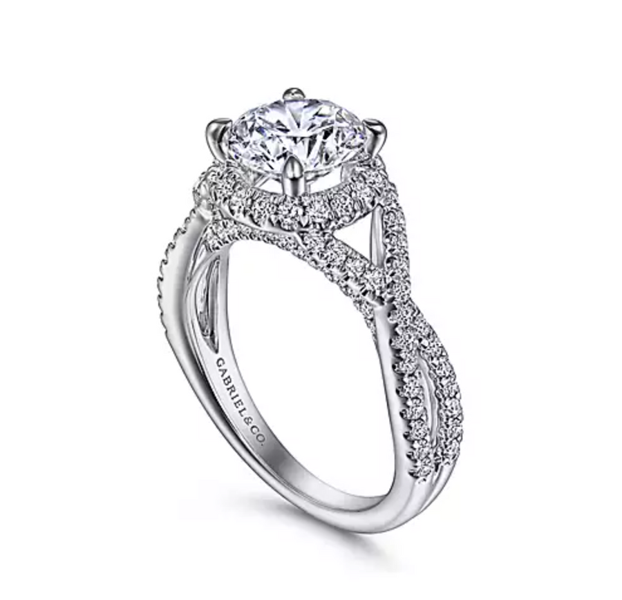 Sicily - 14K White Gold Round Halo Diamond Engagement Ring