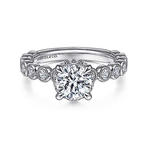 Siana - Vintage Inspired 14K White Gold Round Diamond Engagement Ring
