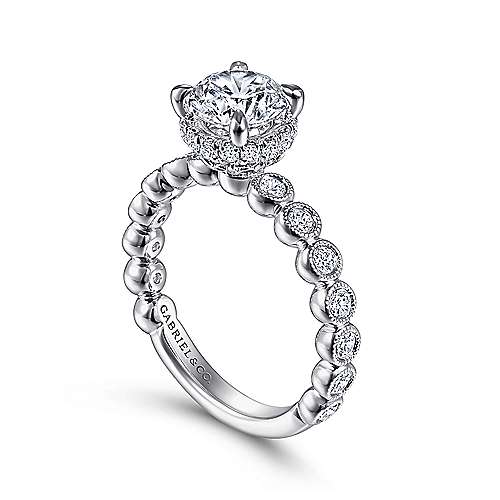 Siana - Vintage Inspired 14K White Gold Round Diamond Engagement Ring