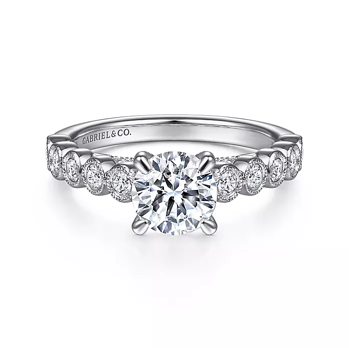 Vinceta - 14K White Gold Round Diamond Engagement Ring