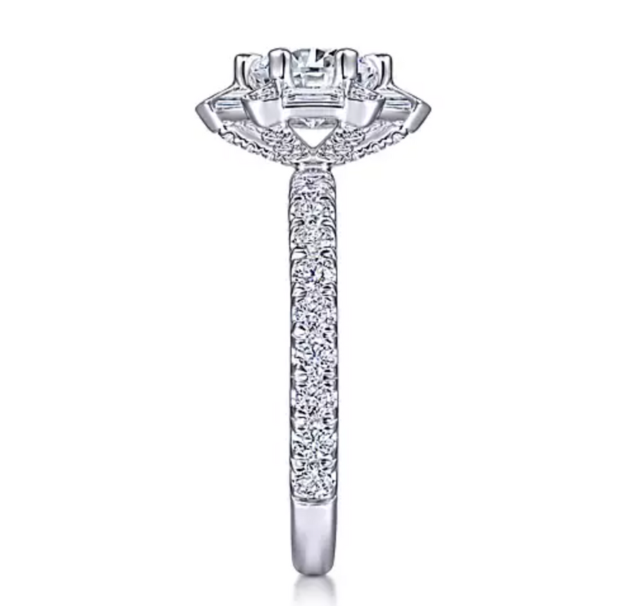 Vivia - Art Deco 14K White Gold Hexagonal Halo Round Diamond Engagement Ring