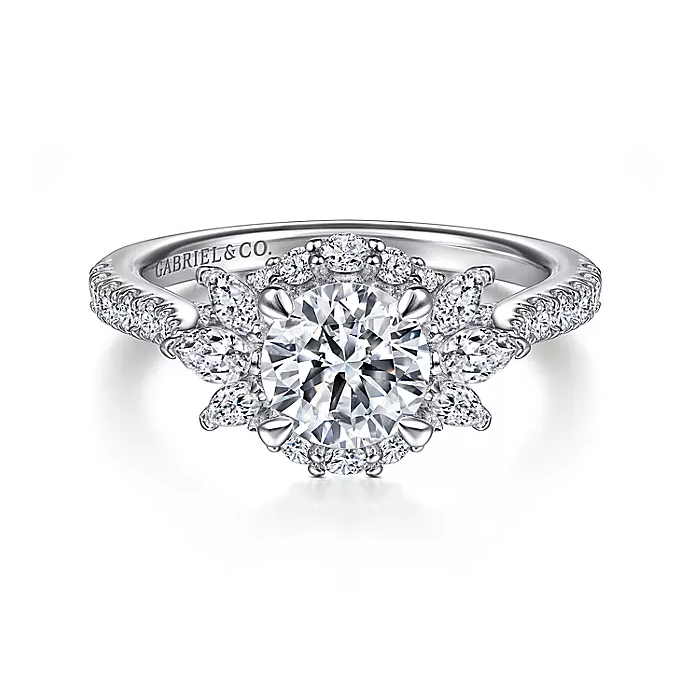 Samaya - 14K White Gold Fancy Halo Round Diamond Engagement Ring