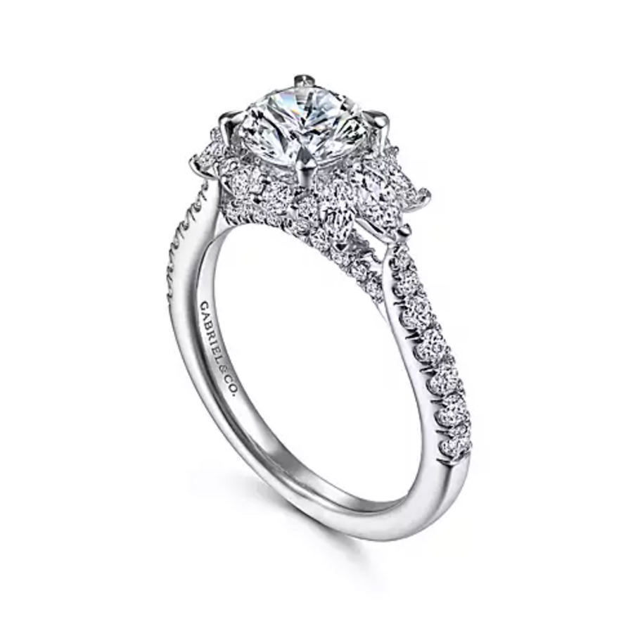 Samaya - 14K White Gold Fancy Halo Round Diamond Engagement Ring
