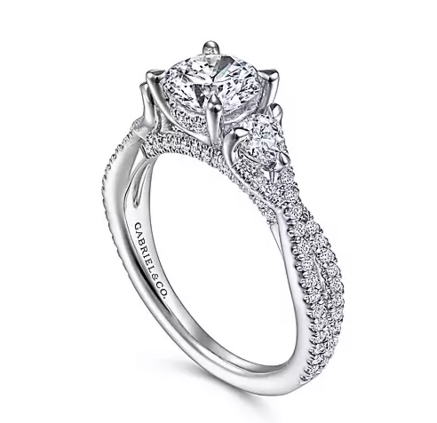 Tomassa - 14K White Gold Round Three Stone Diamond Engagement Ring