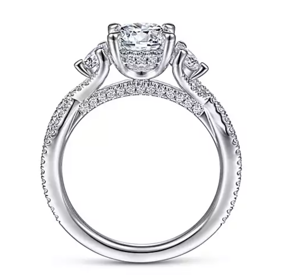 Tomassa - 14K White Gold Round Three Stone Diamond Engagement Ring