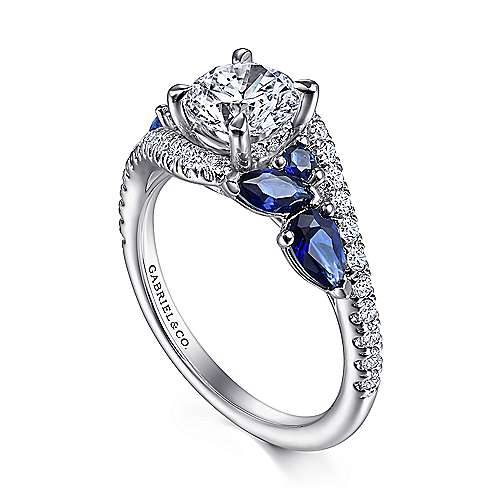 Wenn - 14K White Gold Bypass Round Sapphire and Diamond Engagement Ring