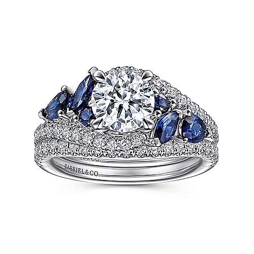 Wenn - 14K White Gold Bypass Round Sapphire and Diamond Engagement Ring