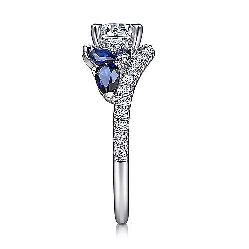 Wenn - 14K White Gold Bypass Round Sapphire and Diamond Engagement Ring