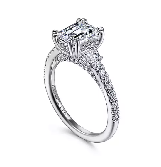 Wednesday - 18K White Gold Emerald Cut Three Stone Diamond Engagement Ring