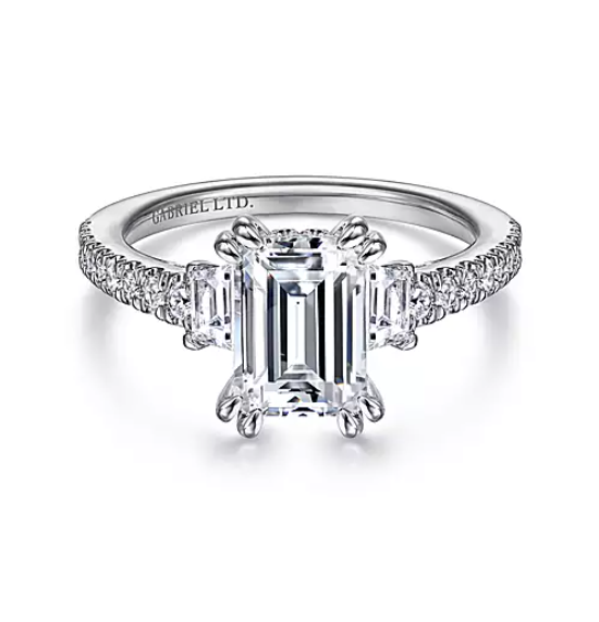 Wednesday - 18K White Gold Emerald Cut Three Stone Diamond Engagement Ring