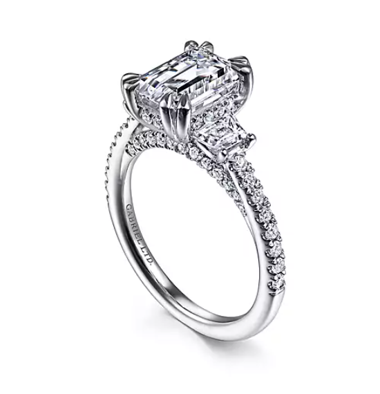 Willow - 18K White Gold Emerald Cut Three Stone Diamond Engagement Ring