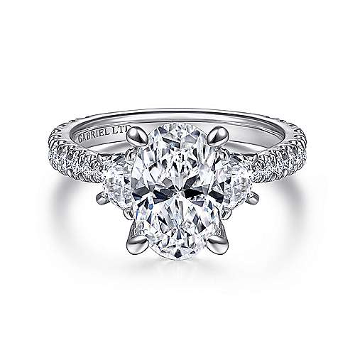 Yasmine - 18K White Gold Oval Three Stone Diamond Engagement Ring