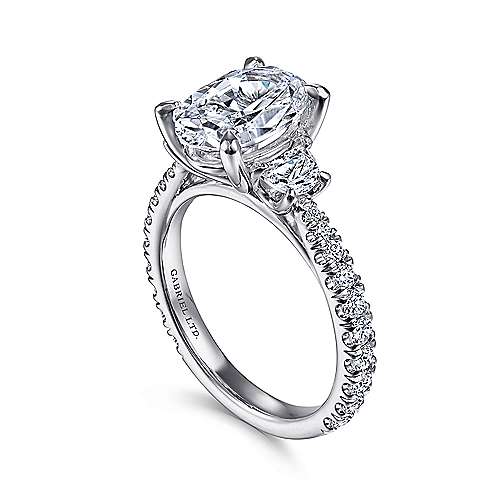 Yasmine - 18K White Gold Oval Three Stone Diamond Engagement Ring