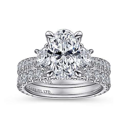 Yasmine - 18K White Gold Oval Three Stone Diamond Engagement Ring