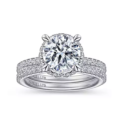 Yale - Vintage Inspired 18K White Gold Round Diamond Engagement Ring