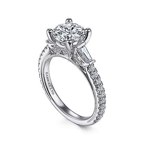 Yanna - Vintage Inspired 18K White Gold Round Three Stone Diamond Engagement Ring