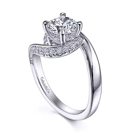 Zabana - 18K White Gold Bypass Round Diamond Engagement Ring