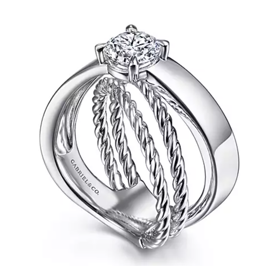 Umbrielle - 14K White Gold Split Shank Round Diamond Engagement Ring
