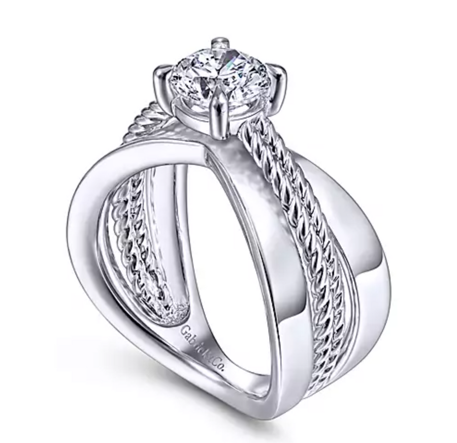 Umbria - 14K White Gold Split Shank Round Diamond Engagement Ring