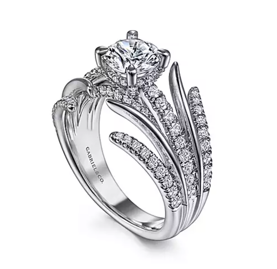 Zandaya - 14K White Gold Split Shank Round Diamond Engagement Ring
