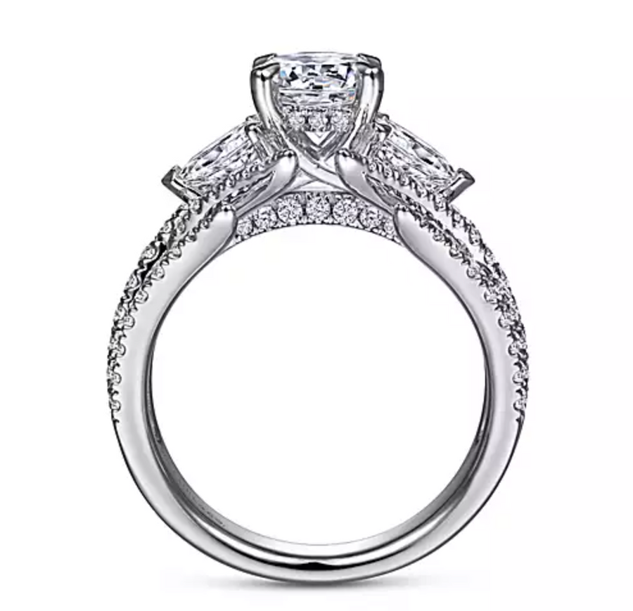 Daya - 14K White Gold Round Three Stone Diamond Engagement Ring