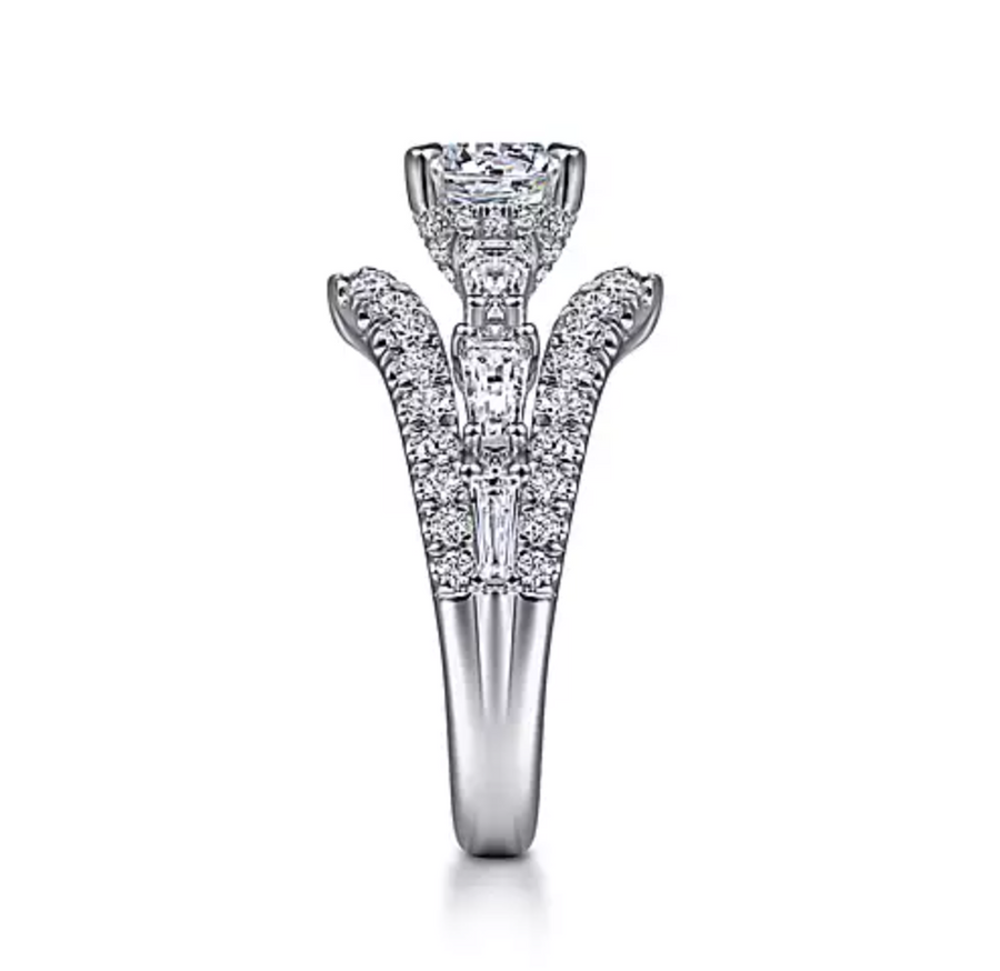 Darmy - 14K White Gold Split Shank Round Diamond Engagement Ring