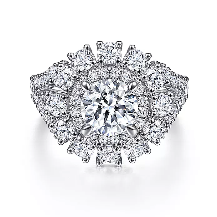 Dorota - 14K White Gold Round Double Halo Diamond Engagement Ring