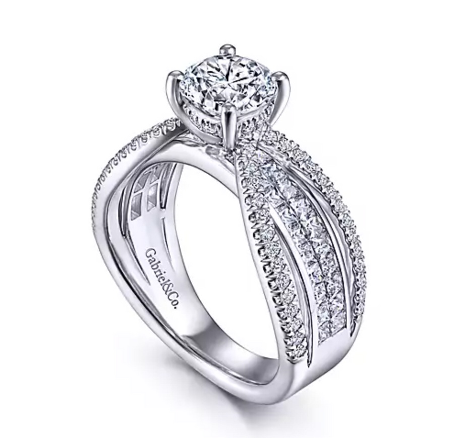 Fauna - 14K White Gold Split Shank Round Diamond Engagement Ring