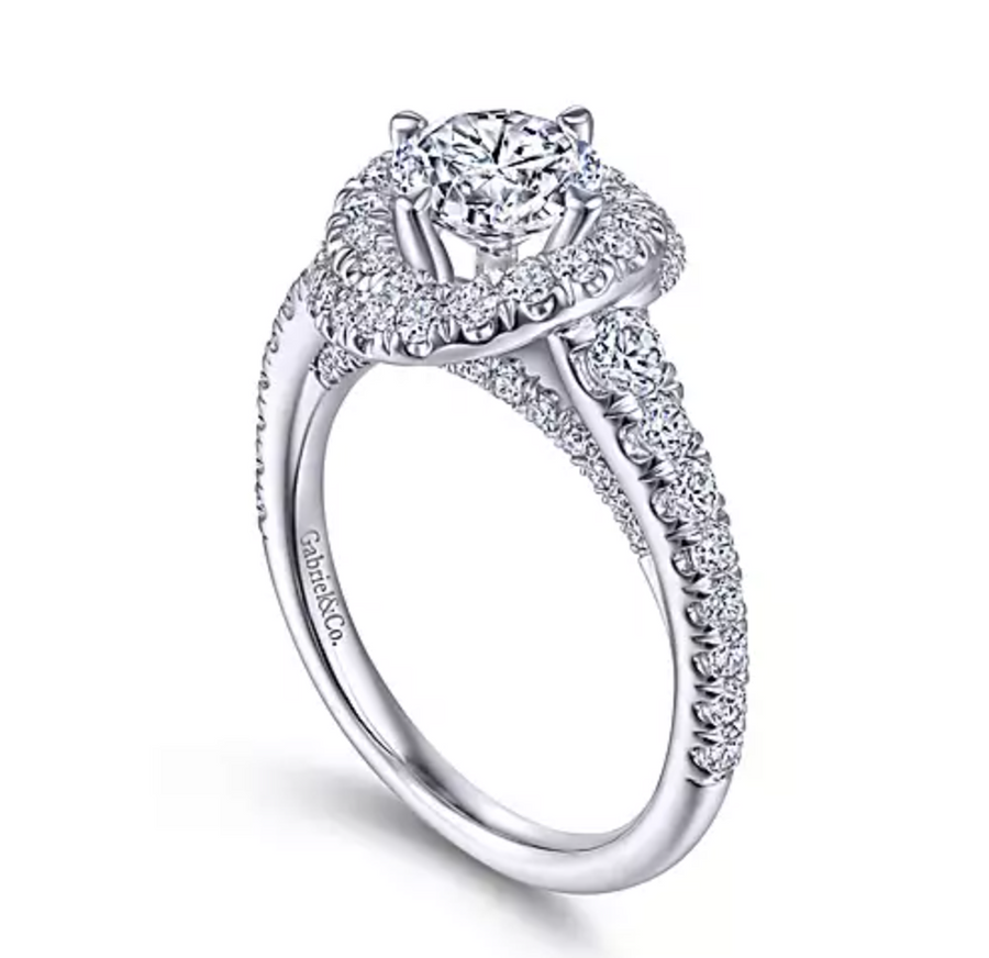 Fallon - Unique 14K White Gold Fancy Halo Round Diamond Engagement Ring