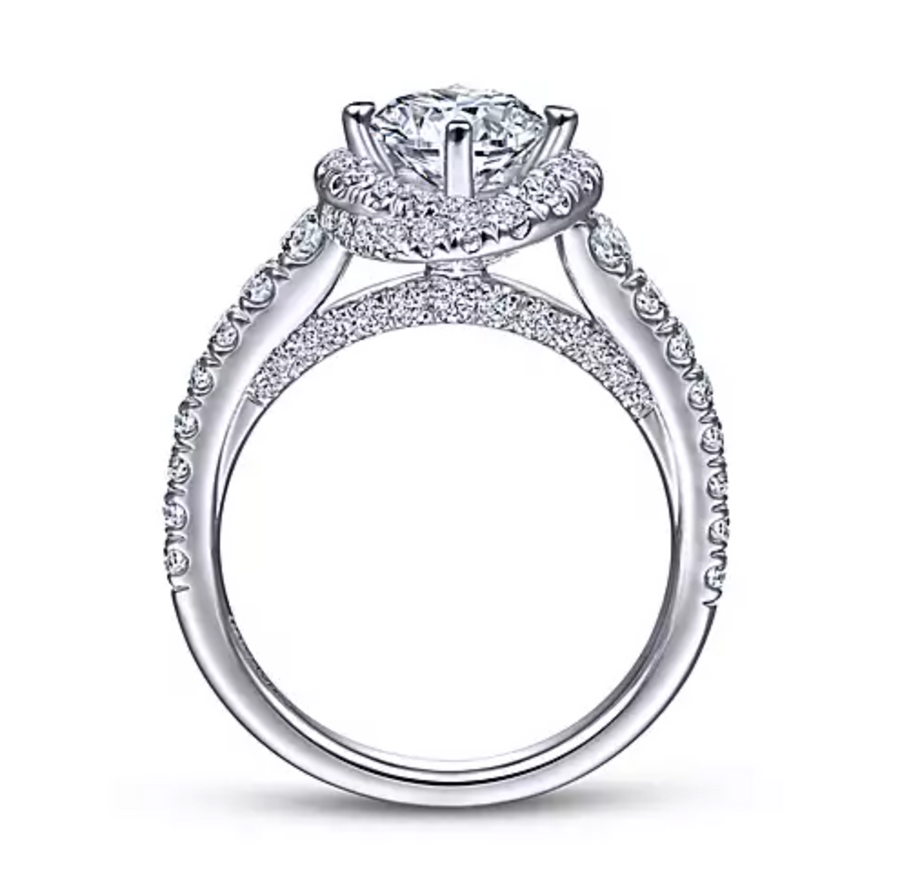 Fallon - Unique 14K White Gold Fancy Halo Round Diamond Engagement Ring
