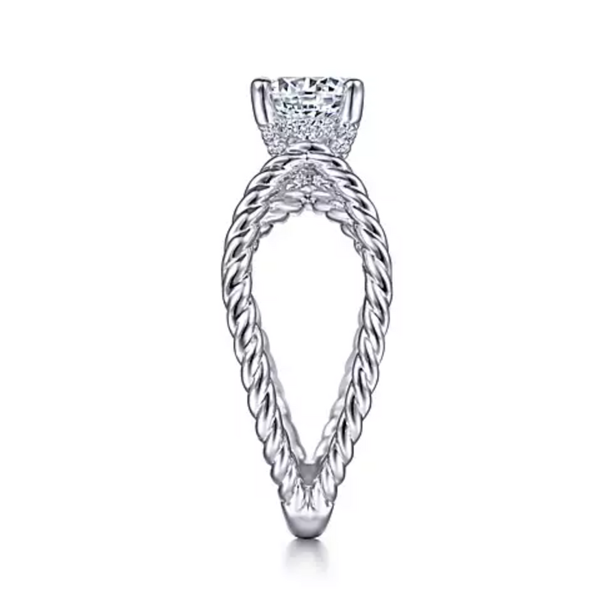 Fancy - 14K White Gold Split Shank Oval Diamond Engagement Ring