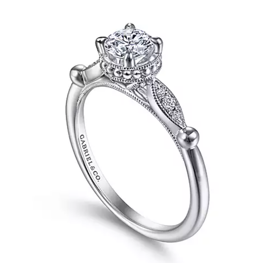 Falcon - Vintage Inspired 14K White Gold Round Diamond Engagement Ring