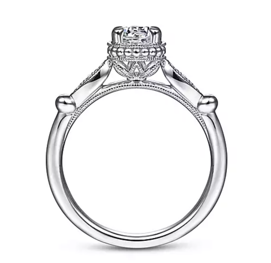 Falcon - Vintage Inspired 14K White Gold Round Diamond Engagement Ring