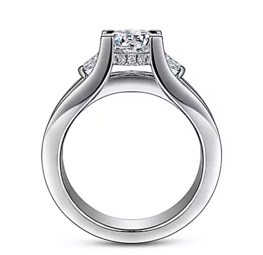 Dulcette - 14K White Gold Wide Band Round Diamond Engagement Ring