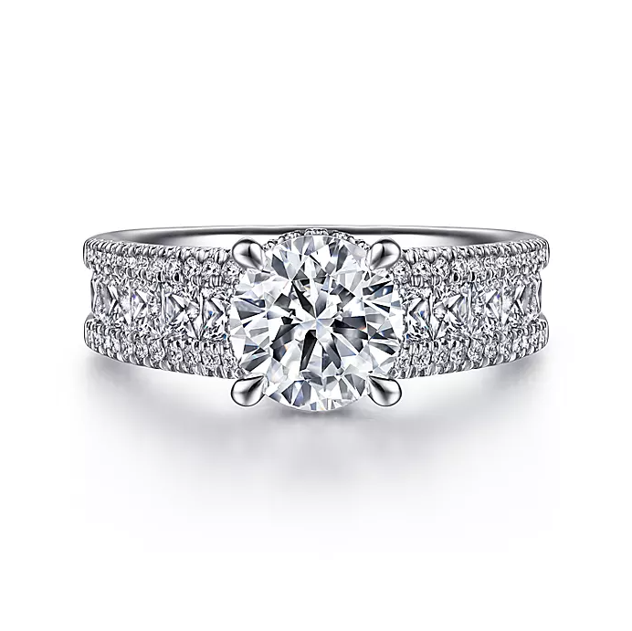 Elvette - 14K White Gold Hidden Halo Round Diamond Engagement Ring