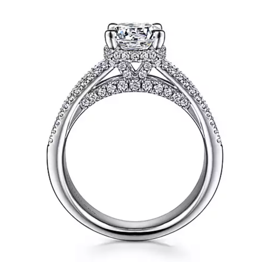 Elvette - 14K White Gold Hidden Halo Round Diamond Engagement Ring