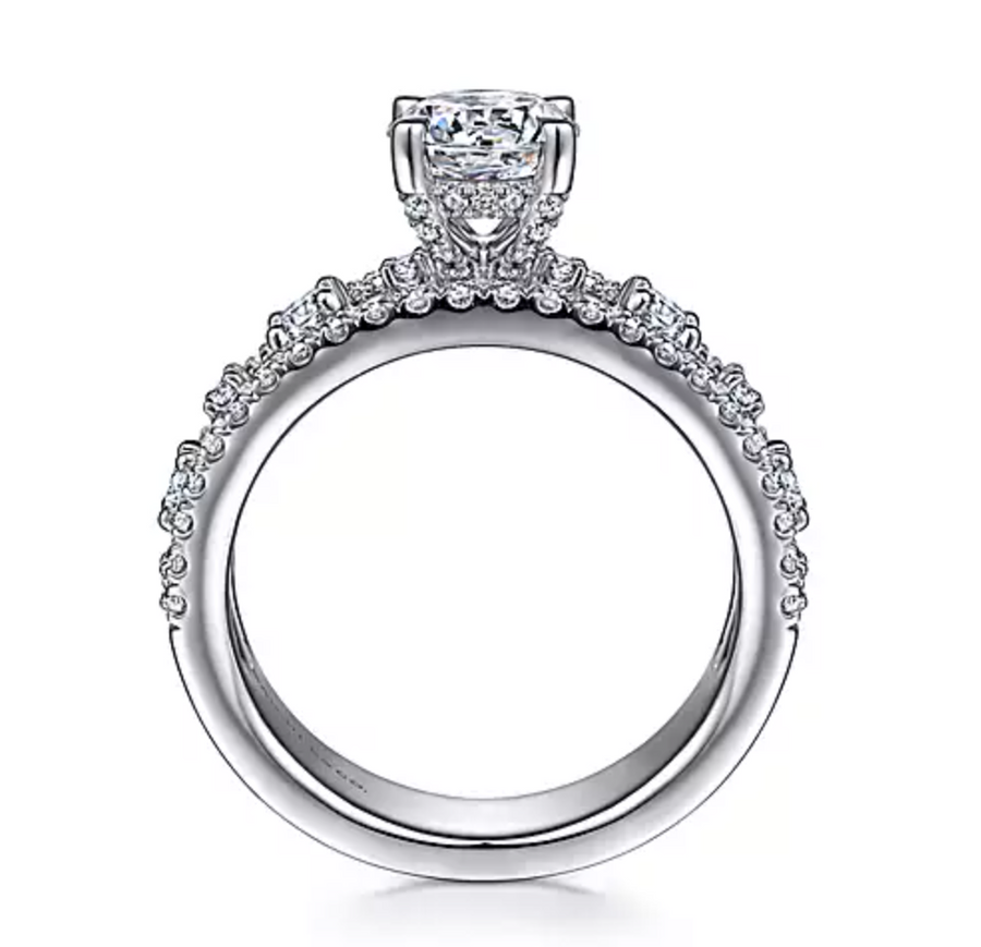 Halley - 14K White Gold Wide Band Round Diamond Engagement Ring