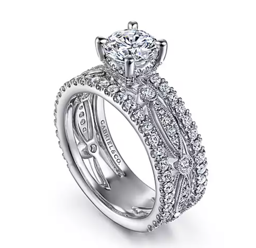 Halsey - 14K White Gold Split Shank Round Diamond Engagement Ring