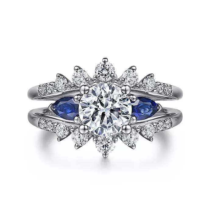 Harmony - 14K White Gold Round Three Stone Sapphire and Diamond Engagement Ring