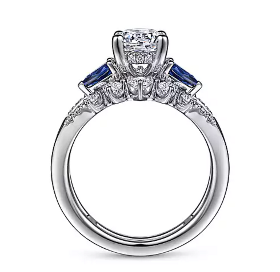 Harmony - 14K White Gold Round Three Stone Sapphire and Diamond Engagement Ring