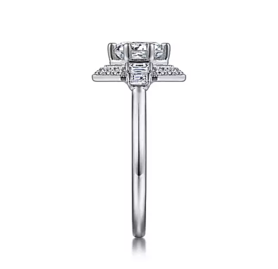 Zara - Art Deco 14K White Gold Round Halo Diamond Engagement Ring