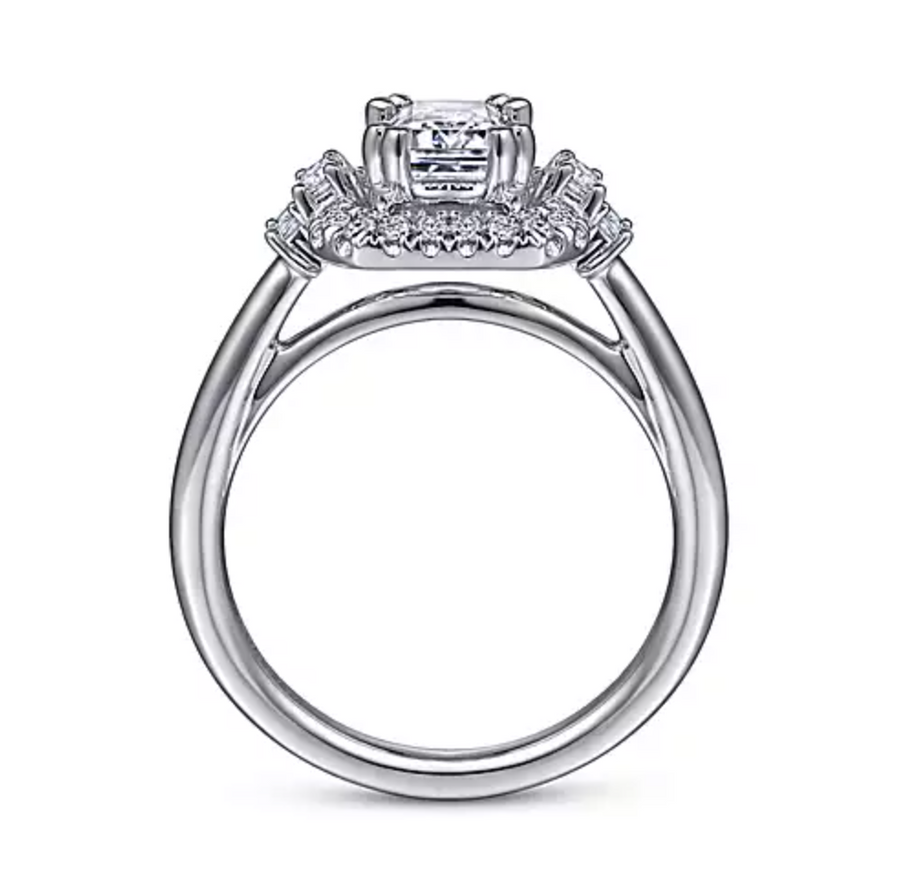 Havana - Art Deco 14K White Gold Emerald Cut Halo Diamond Engagement Ring