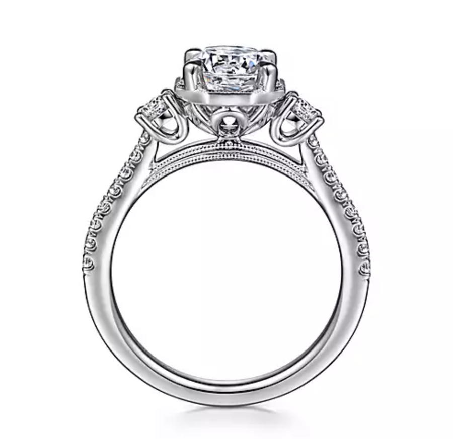 Heather - Art Deco 14K White Gold Round Three Stone Diamond Engagement Ring